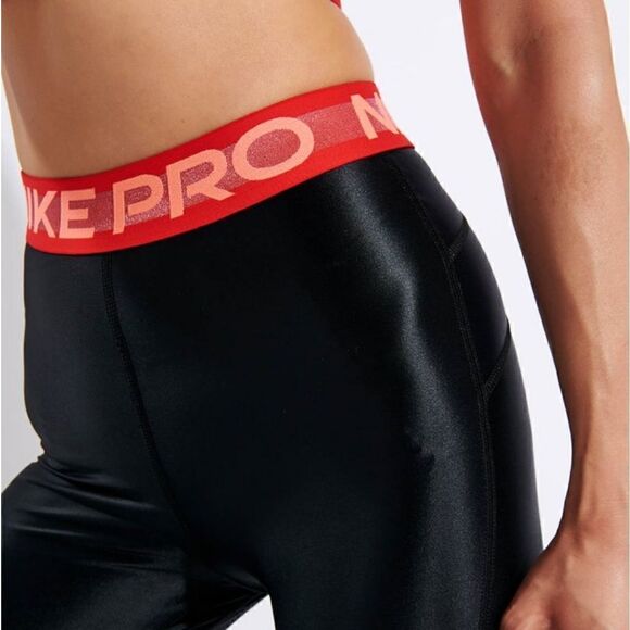 Nike Pro Intertwist High Waisted Leggings Tights Shiny Black Red Women's Size S - Picture 9 of 12